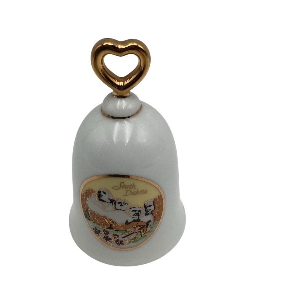Gorham South Dakota Mount Rushmore Porcelain Souvenir Bell Gold Heart